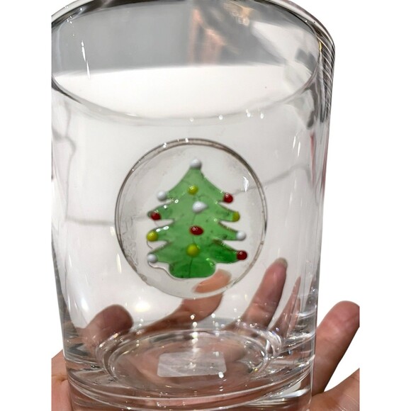 Crate & Barrel Artland Christmas Tree Glass Double Old Fashioned Fused Medallion - Picture 7 of 9